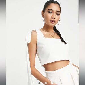 True Violet Bridal bow shoulder crop top in ivory